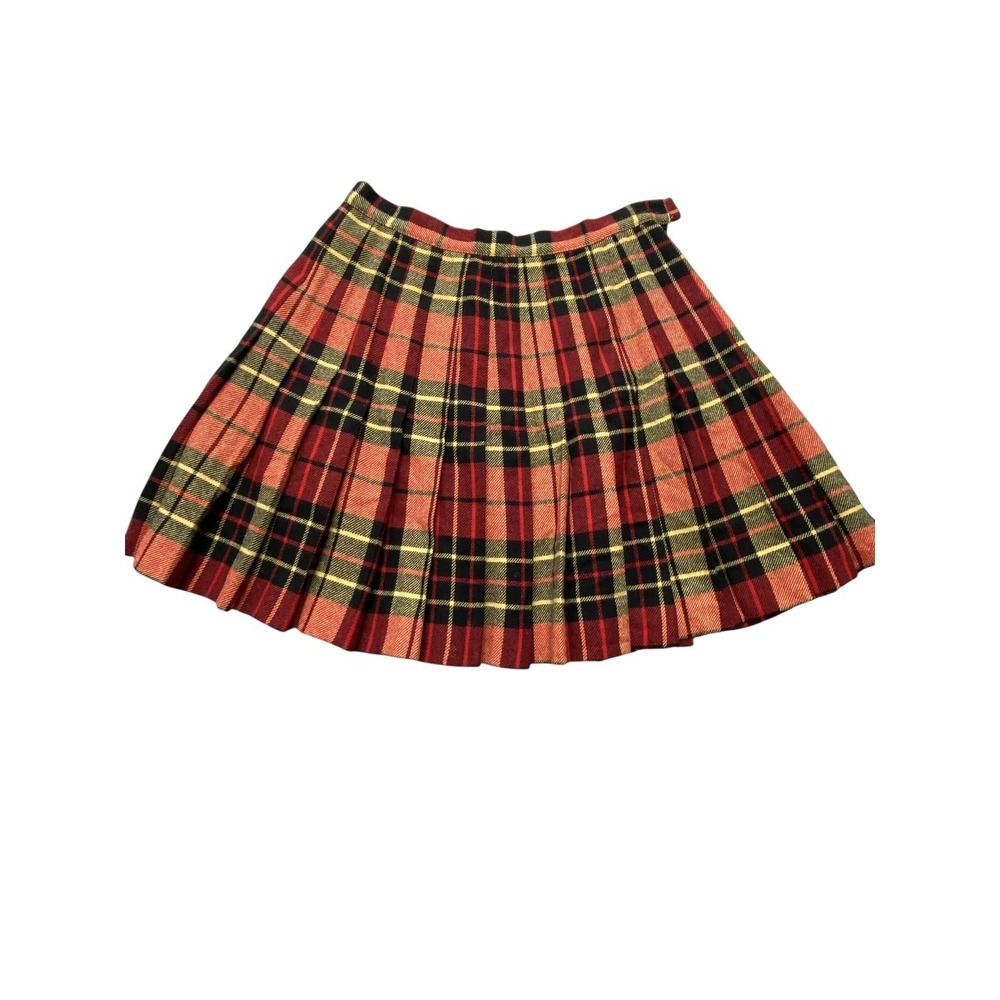 Henri Bendel Skirt Womens 12 Red Plaid Lambswool Pleated Kilt Mini Made Italy